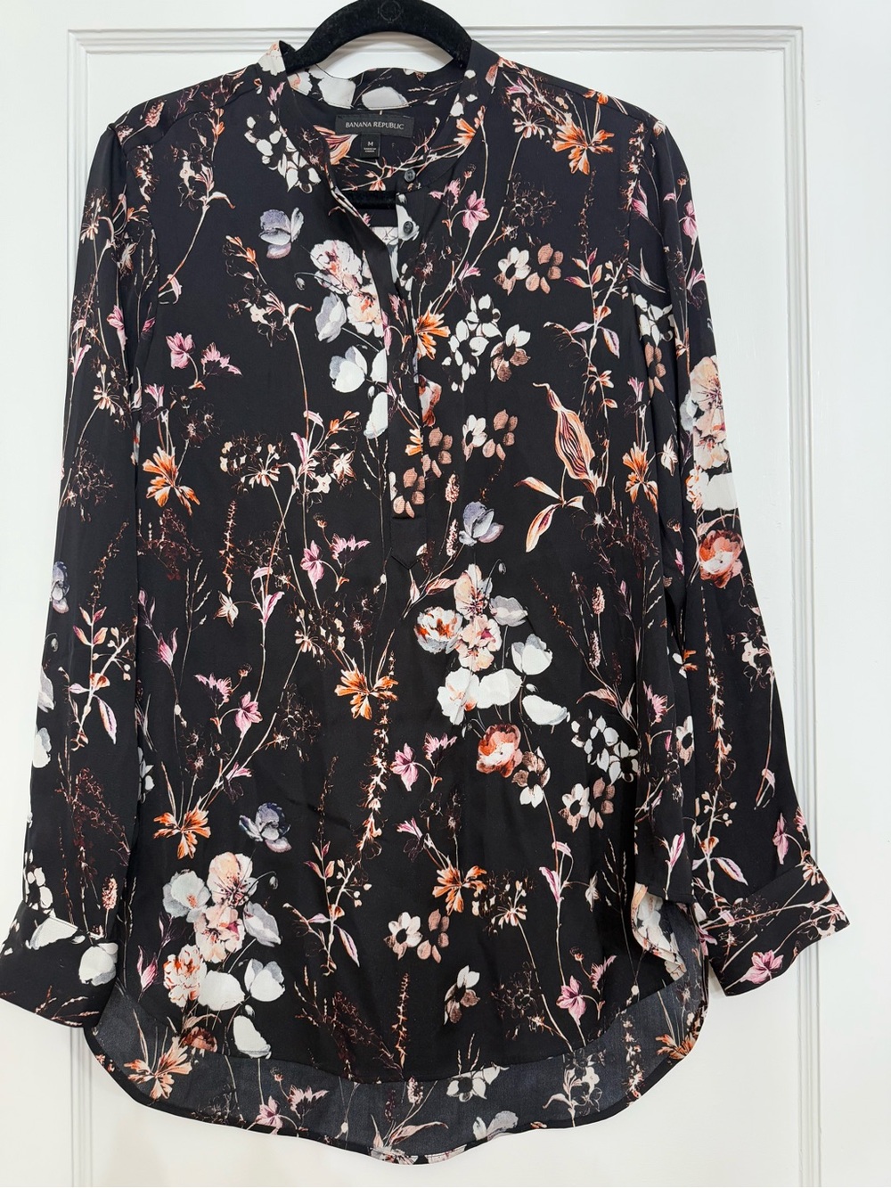 Banana Republic Silk Black Floral Blouse Medium